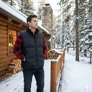 Polar Edge Men XL Down Puffer Vest‎ Black 70/30 Fill Y2K Outdoor Hiking Ski Core